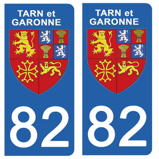 2 stickers pour plaque d\'immatriculation Auto, 82 blason du Tarn et Garonne