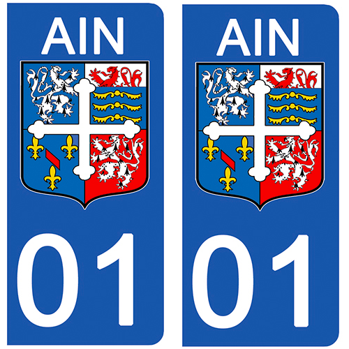 2 stickers pour plaque d\'immatriculation Auto, 01 blason de l\'Ain
