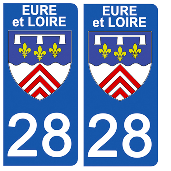 2 stickers pour plaque immatriculation Auto, 28 Eure et Loir