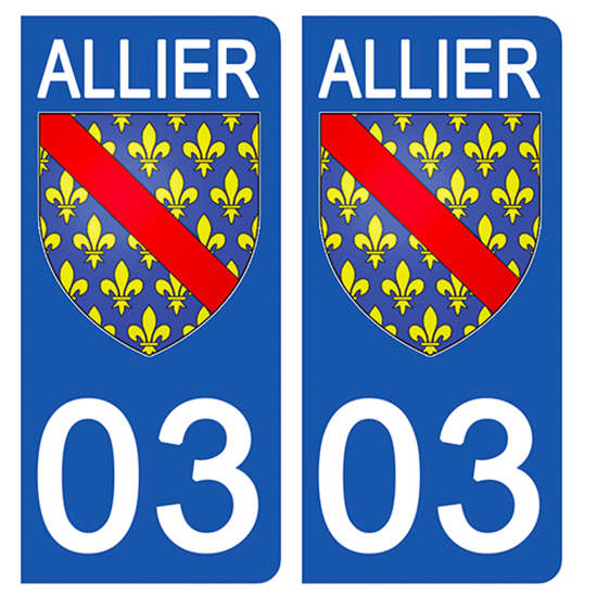 2 stickers pour plaque d\'immatriculation Auto, 03 blason de l\'Allier