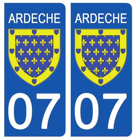 2 stickers pour plaque d\'immatriculation Auto, 07 blason de l\'Ardèche