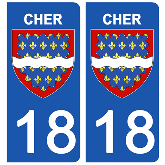 2 stickers pour plaque d\'immatriculation Auto, 18 blason du Cher
