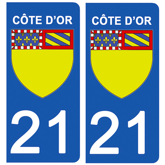 2 stickers pour plaque d\'immatriculation Auto, 21 blason Côte d\'Or