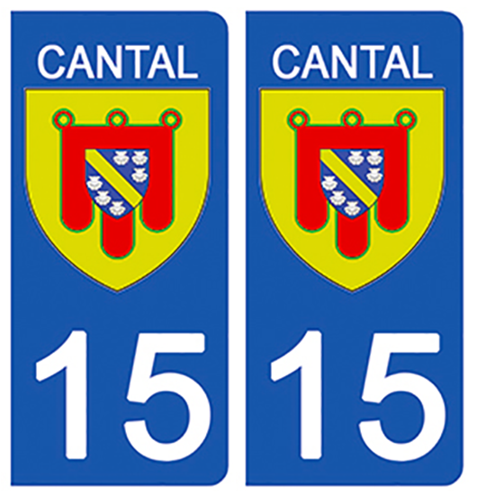2 stickers pour plaque d\'immatriculation Auto, 15 blason Cantal