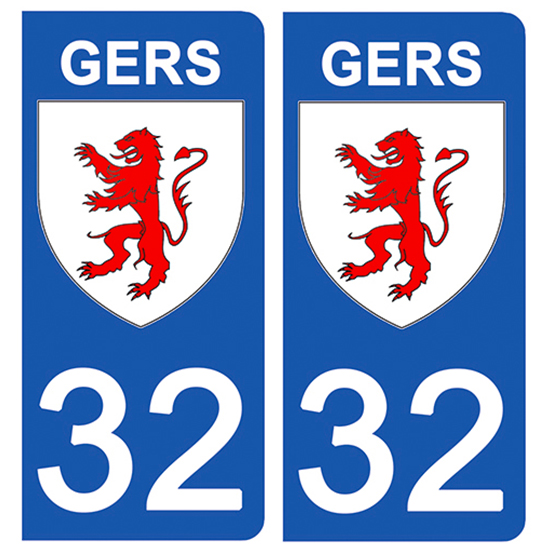 2 stickers pour plaque d\'immatriculation Auto, 32 blason du Gers