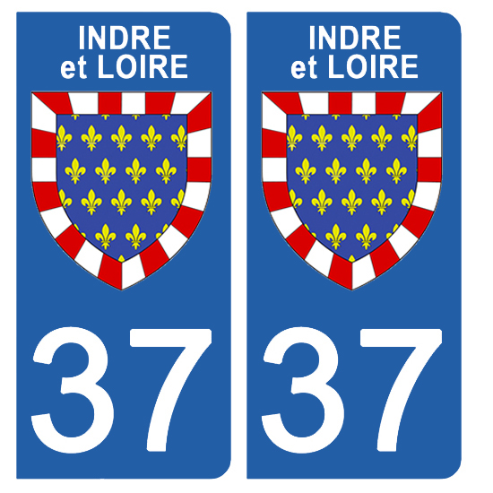 2 stickers pour plaque d\'immatriculation Auto, 37 blason de l\'Indre et Loire