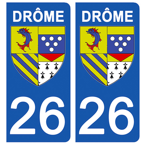 2 stickers pour plaque d\'immatriculation Auto, 26 blason de la Drôme