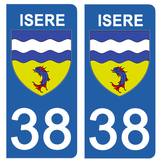 2 stickers pour plaque d\'immatriculation Auto, 38 blason de l\'Isère