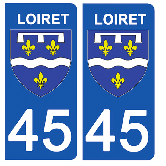 2 stickers pour plaque d\'immatriculation Auto, 45 blason du Loiret