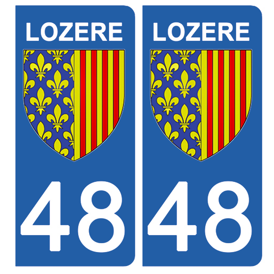 2 stickers pour plaque d\'immatriculation Auto, 48 blason de la Lozère