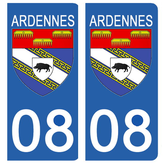 2 stickers pour plaque d\'immatriculation Auto, 08 blason des Ardennes