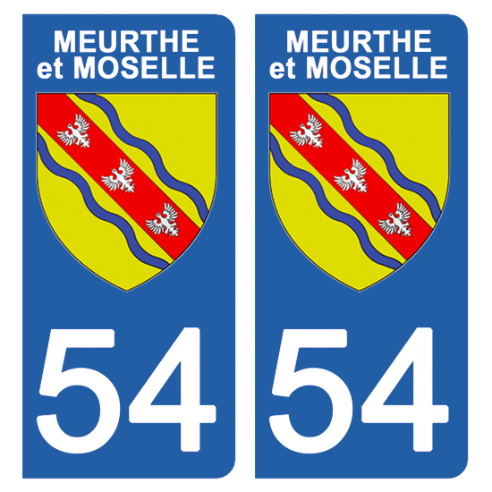 2 stickers pour plaque d\'immatriculation Auto, 54 blason de Meurthe et Moselle