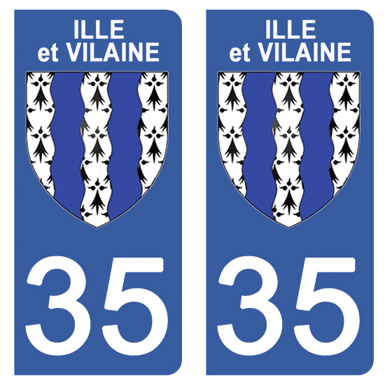 2 stickers pour plaque d\'immatriculation Auto, 35 blason de l\'Ille et Vilaine
