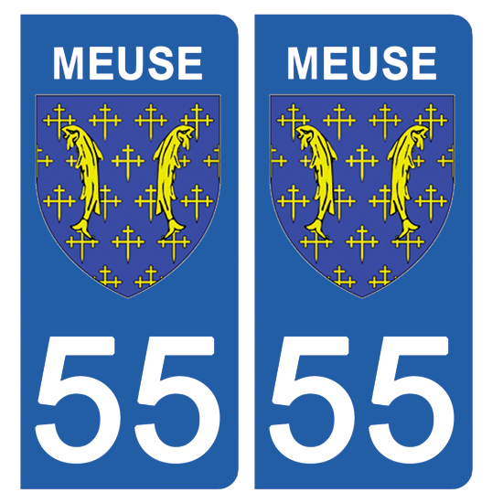 2 stickers pour plaque d\'immatriculation Auto, 55 blason de la Meuse