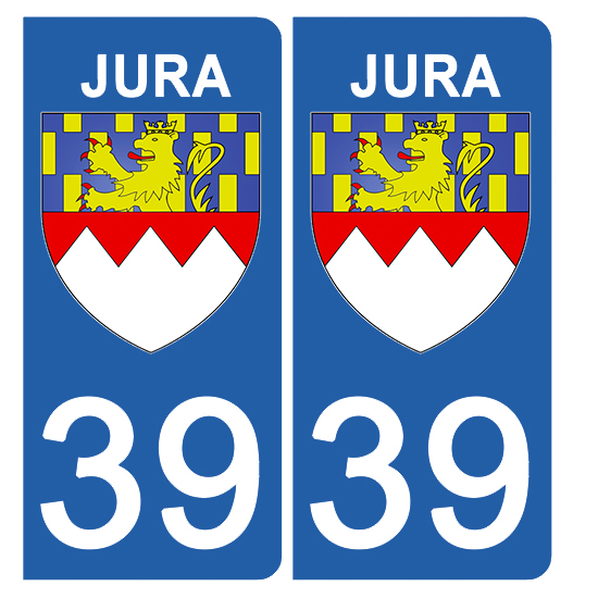 2 stickers pour plaque d\'immatriculation Auto, 39 blason du Jura