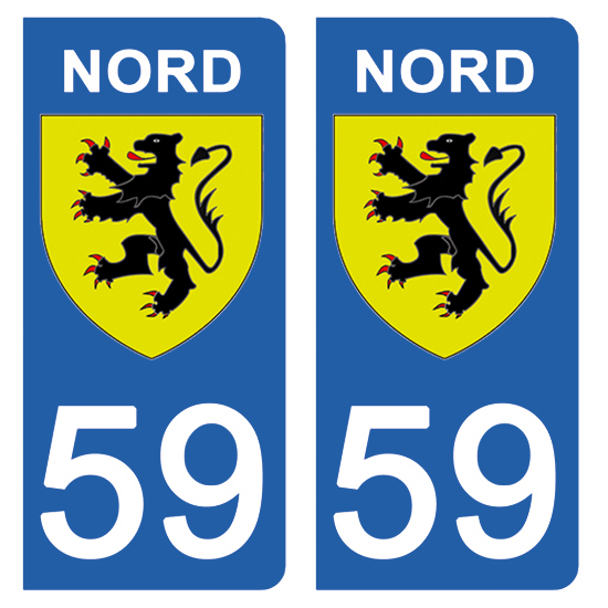 2 stickers pour plaque d\'immatriculation Auto, 59 blason du Nord