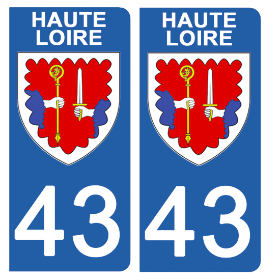 2 stickers pour plaque d\'immatriculation Auto, 43 blason de Haute Loire