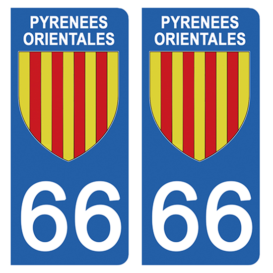 2 stickers pour plaque d\'immatriculation Auto, 66 blason des Pyrénées Orientales