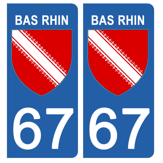 2 stickers pour plaque d\'immatriculation Auto, 67 blason du Bas Rhin