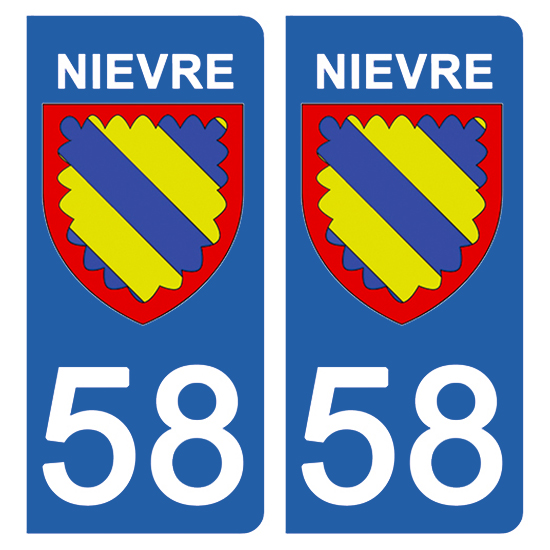 2 stickers pour plaque d\'immatriculation Auto, 58 blason de la Nièvre