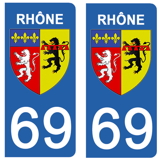2 stickers pour plaque d\'immatriculation Auto, 69 blason du Rhône