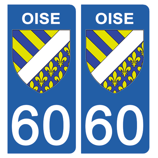 2 stickers pour plaque d\'immatriculation Auto, 60 blason de l\'Oise
