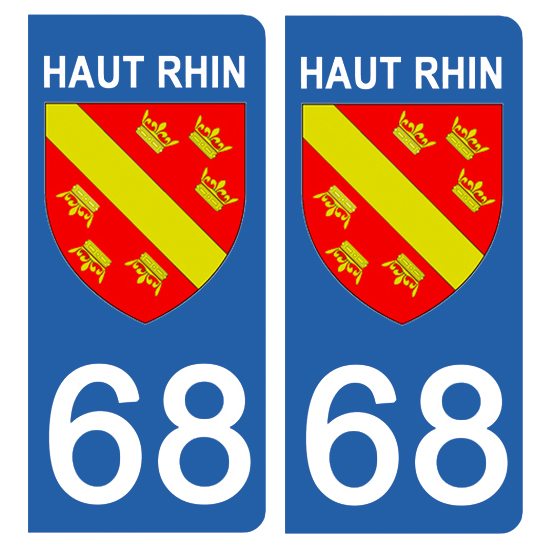 2 stickers pour plaque d\'immatriculation Auto, 68 blason du Haut Rhin
