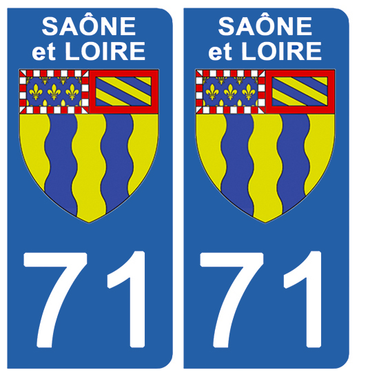 2 stickers pour plaque d\'immatriculation Auto, 71 blason de Saône et Loire
