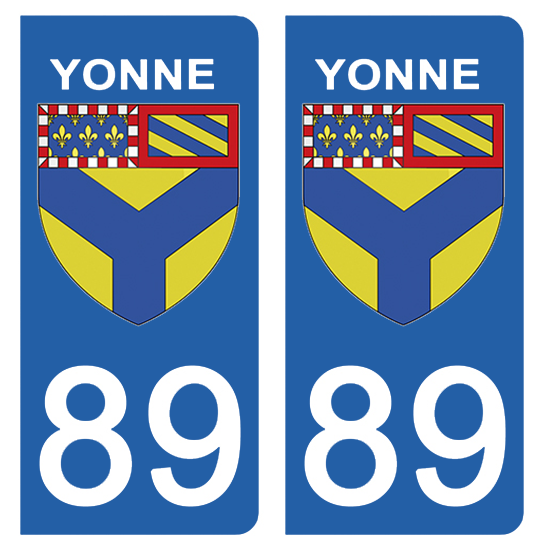 2 stickers pour plaque d\'immatriculation Auto, 89 blason de l\'Yonne