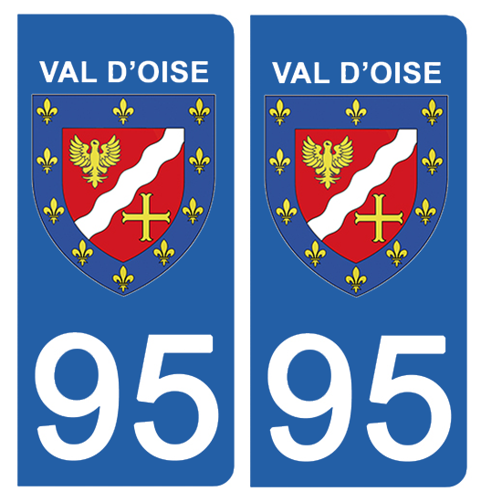 2 stickers pour plaque d\'immatriculation Auto, 95 blason du Val d\'Oise