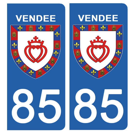 2 stickers pour plaque d\'immatriculation Auto, 85 blason de la Vendée