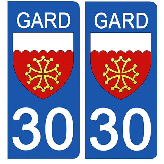 2 stickers pour plaque d\'immatriculation Auto, 30, Blason du Gard