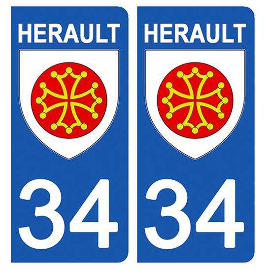 2 stickers pour plaque d\'immatriculation Auto, 34 blason de l\'Herault