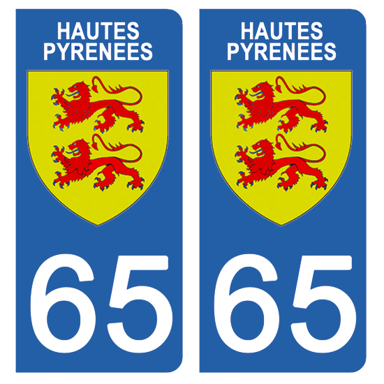 2 stickers pour plaque d\'immatriculation Auto, 65 blason des Hautes Pyrénées