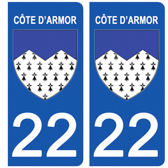 2 stickers pour plaque d\'immatriculation Auto, 22 blason Côtes-d\'Armor