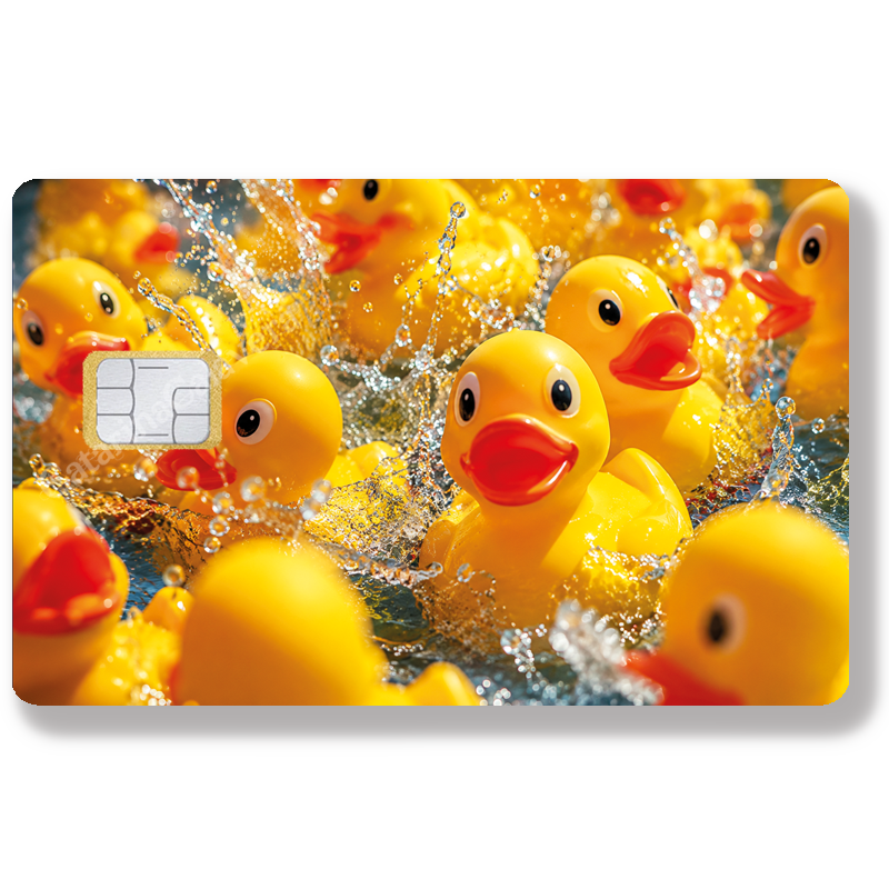 Sticker pour carte bancaire, Format US - Petits canards jaunes