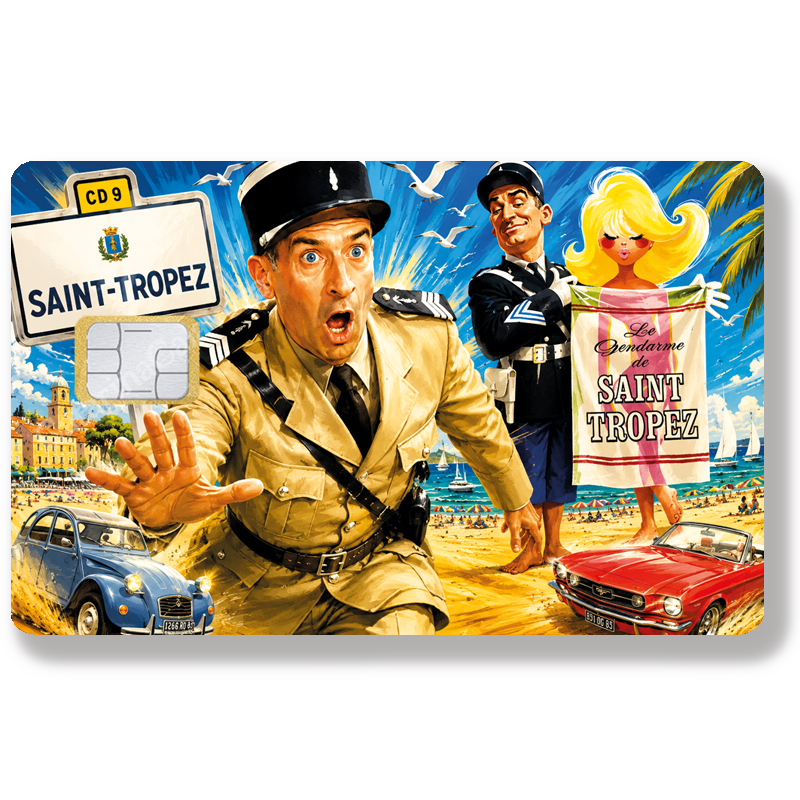 Sticker pour carte bancaire, le gendarme de saint tropez, hommage à Louis de Funes