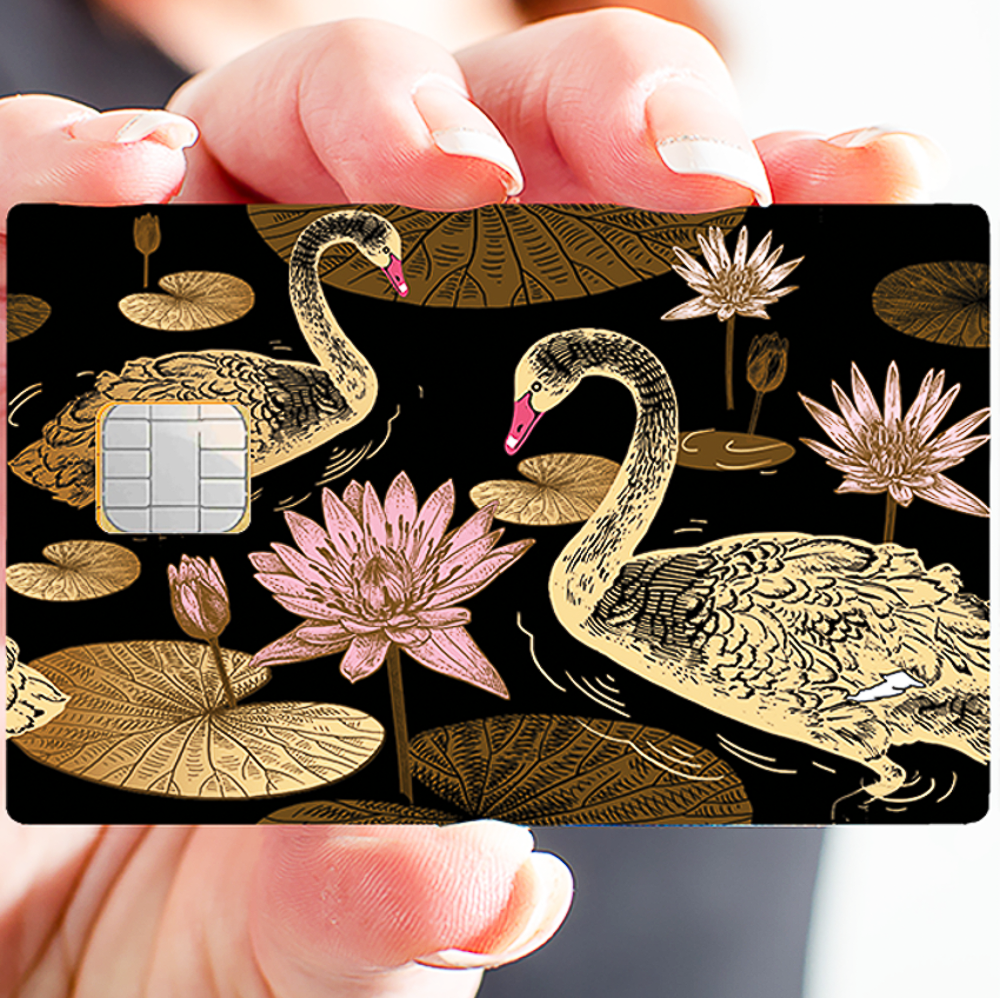 Sticker pour carte bancaire, Cygnes et Lotus