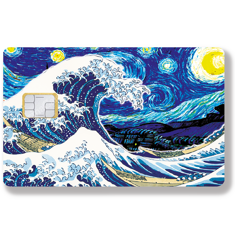 Stickers pour carte bancaire, La Vague de Kanagawa de Hokusai Vs la nuit étoilée de Van Gogh