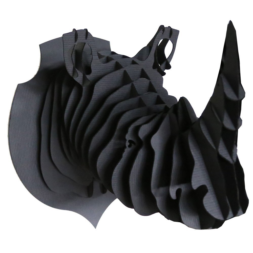 Trophée animalier, Puzzle 3D en carton à monter, Victor le rhinoceros NOIR