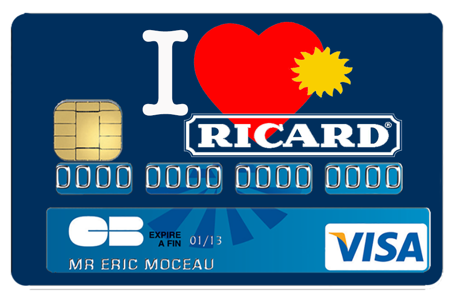 Stickers autocollant pour carte bancaire, I LOVE RICARD été 2018