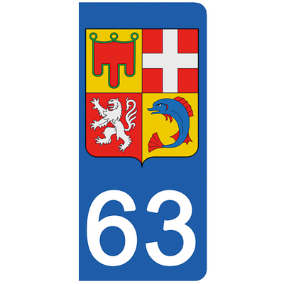 2 stickers pour plaque d'immatriculation Auto, 63 Puy de Dôme