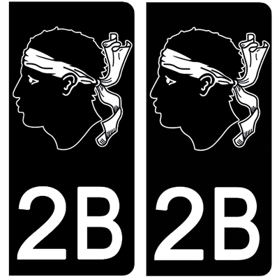 2 stickers pour plaque d'immatriculation Auto, 2B Corse NOIR