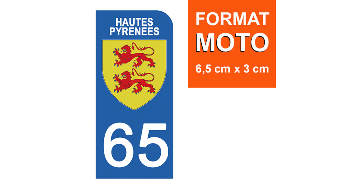 2 Adesivi Per Targa Auto Dipartimento 65 Occitania – Formato Ufficiale 9,7x4,6 Cm, Prodotto In Francia
