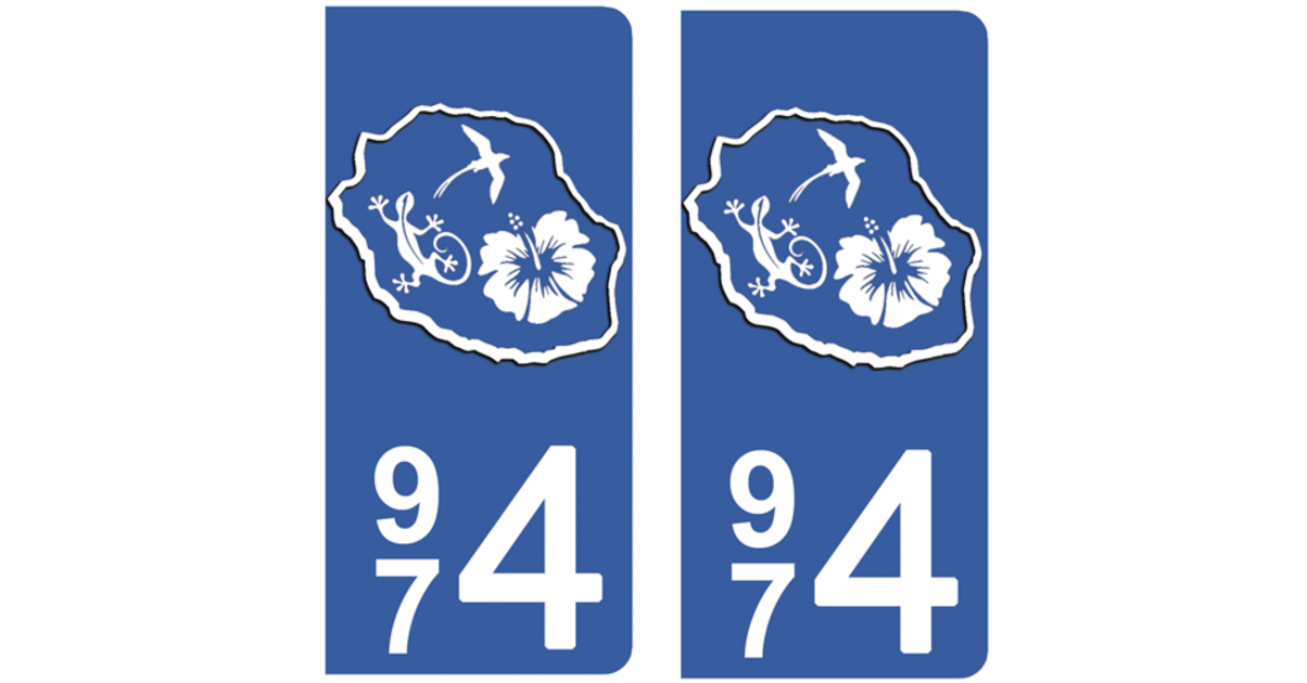 Mon Blason - Adesivo per targa auto con lo stemma di La Réunion (n. 974), dimensioni: 9,8 x 4,5 cm