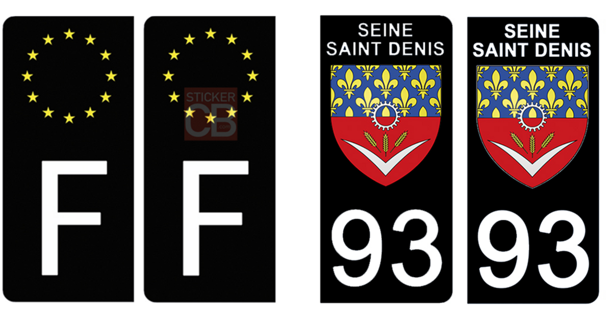 Adesivi Per Targa Moto/Scooter - Dipartimento 93 Seine-Saint Denis, Regione Ile-de-France - 60x30 Mm