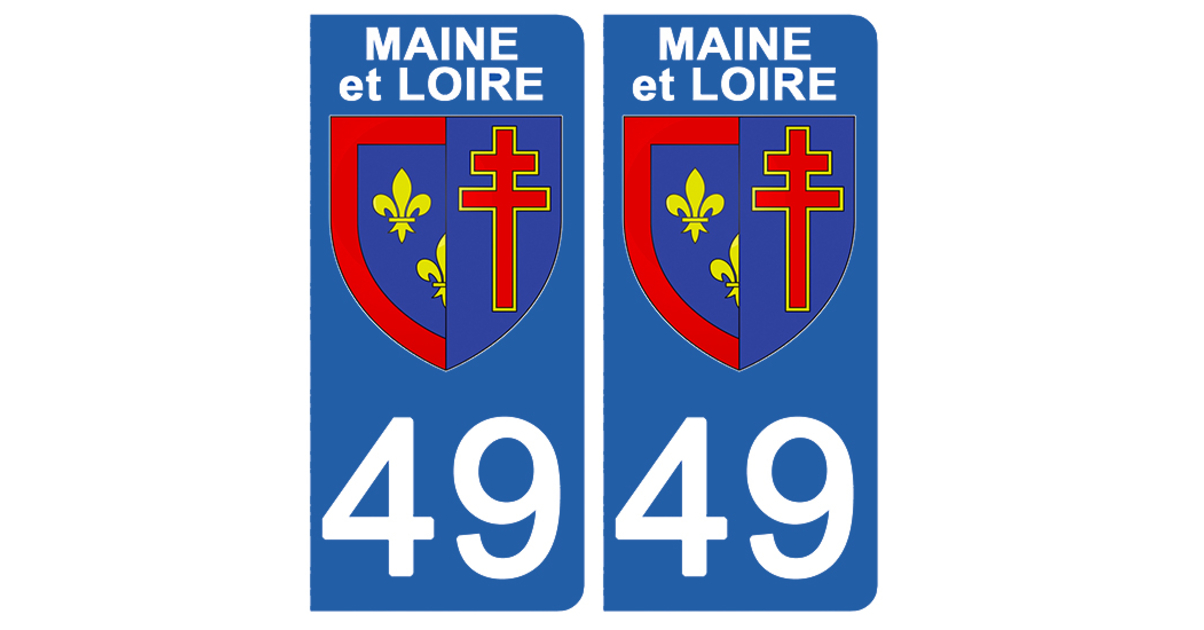 4 Stickers Autocollants Pour Plaques D'immatriculation - Département 49 Pays De La Loire - Fond Bleu Foncé, Angles Arrondis