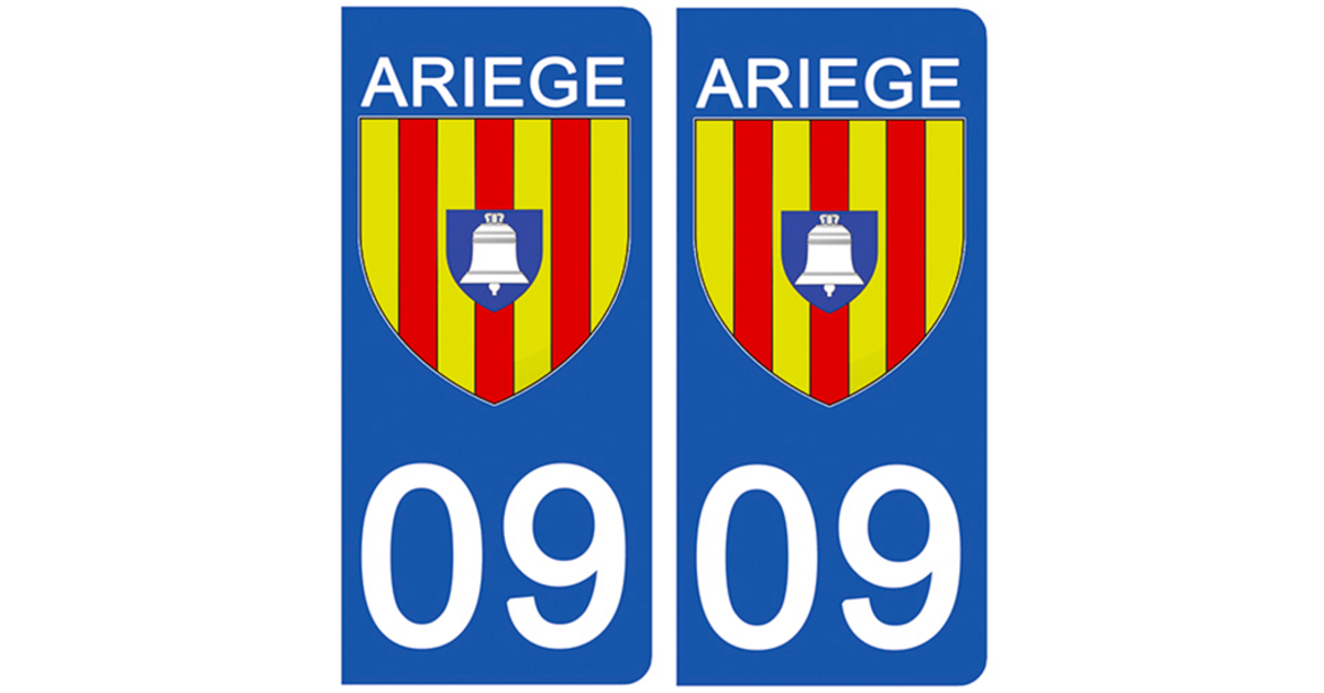 Autocollant Blason Ariège (09) Pour Plaque D'Immatriculation - 2 Pièces - Dimensions Officielles 4,5x9,8 Cm - Résistant Aux Intempéries