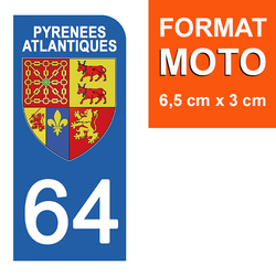 Autocollants Département 64 Pyrénées-Atlantique - Lot De 4 Stickers Noirs Pour Plaque Immatriculation - Garantie 7 Ans