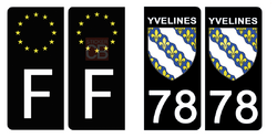 Lot De 4 Autocollants Plaque Immatriculation - Croix De Savoie Version BIS, Noir Et Couleur - 45x100 Mm - 7